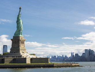 Statue of Liberty and the New York City Skyline, USA.